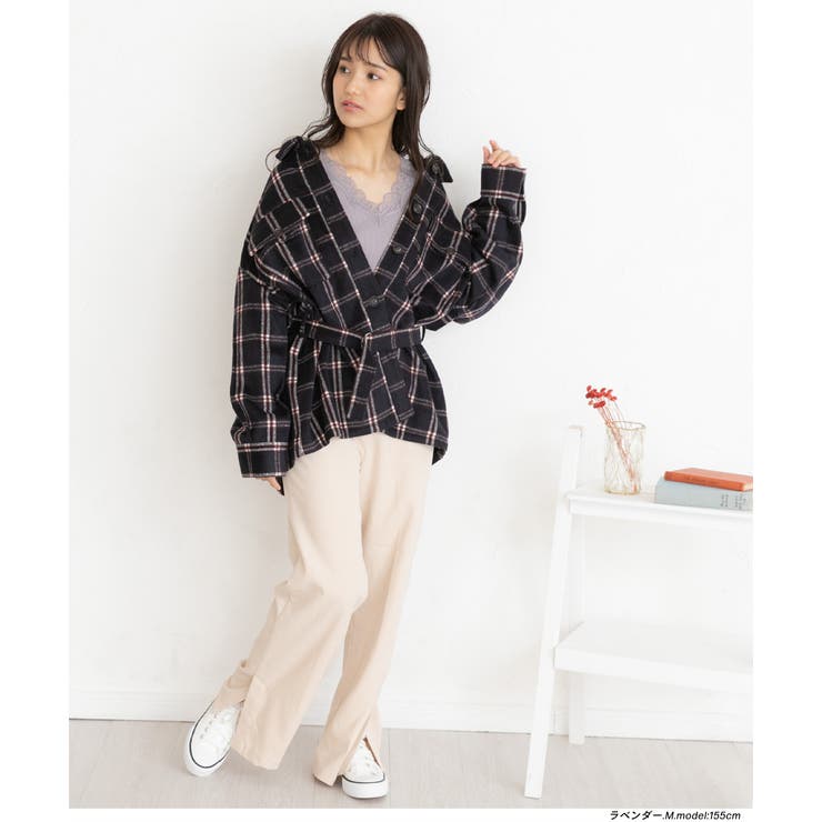 VネックレーステレコロングTシャツ カットソー レース | ad thie | 詳細画像13 