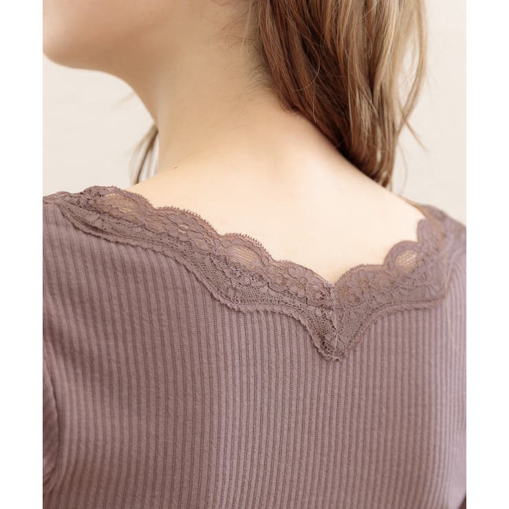 VネックレーステレコロングTシャツ カットソー レース | ad thie | 詳細画像15 