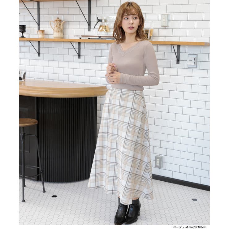 VネックレーステレコロングTシャツ カットソー レース | ad thie | 詳細画像16 