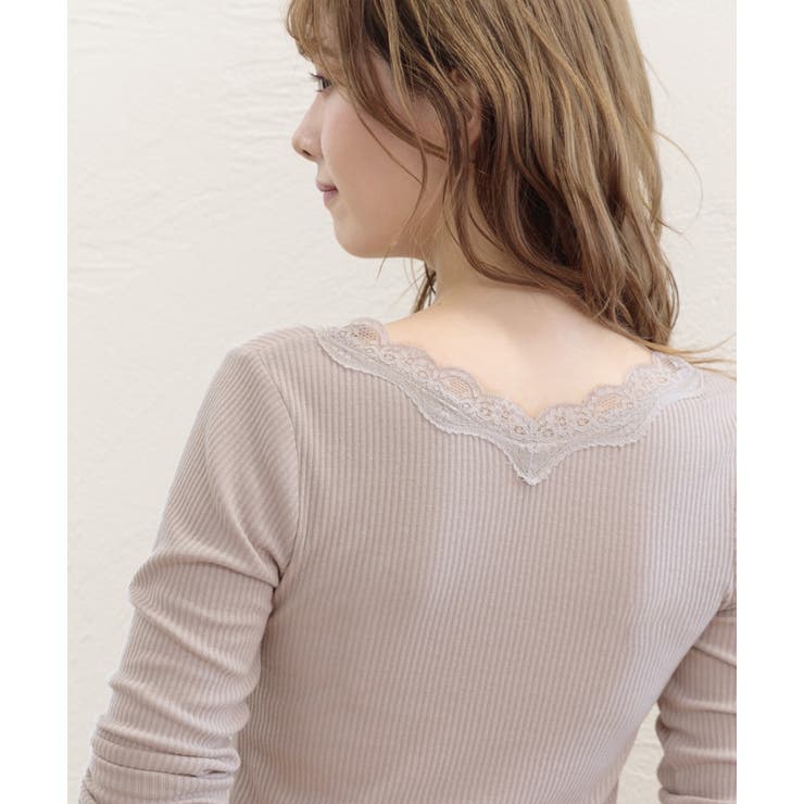 VネックレーステレコロングTシャツ カットソー レース | ad thie | 詳細画像18 