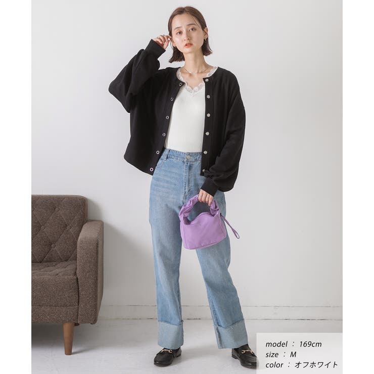 VネックレーステレコロングTシャツ カットソー レース | ad thie | 詳細画像2 