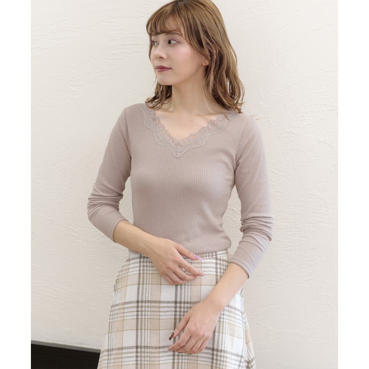 VネックレーステレコロングTシャツ カットソー レース | ad thie | 詳細画像20 