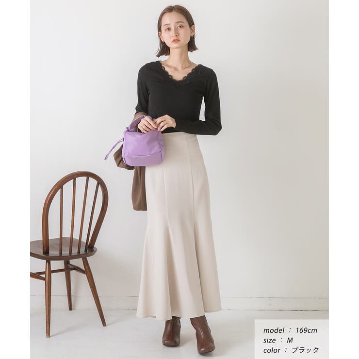 VネックレーステレコロングTシャツ カットソー レース | ad thie | 詳細画像5 