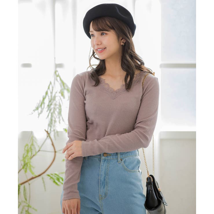 VネックレーステレコロングTシャツ カットソー レース | ad thie | 詳細画像8 