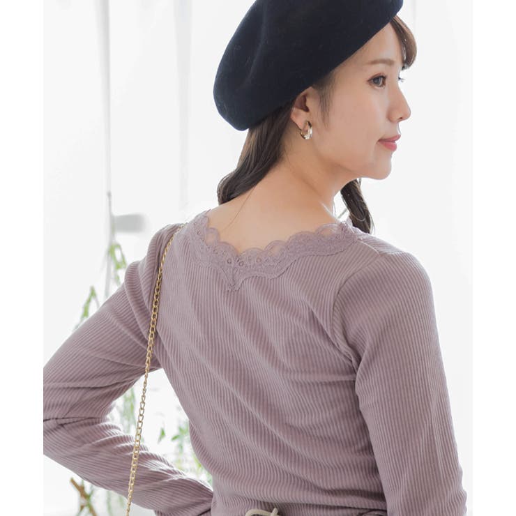 VネックレーステレコロングTシャツ カットソー レース | ad thie | 詳細画像9 