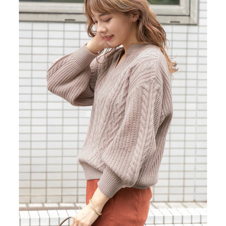 eLLa ドッキング フレア ニット ケーブルニット キーネックケーブルニット ニット キーネック[品番：ADEW0000259]｜ad