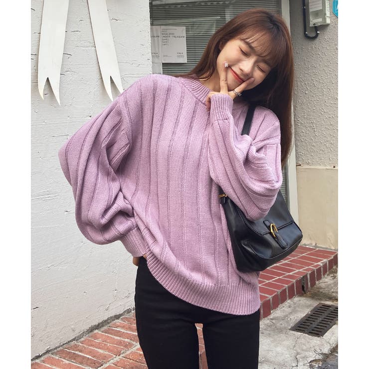ラベンダー1 | ワイドリブニット 太リブ ハイネック | ad thie