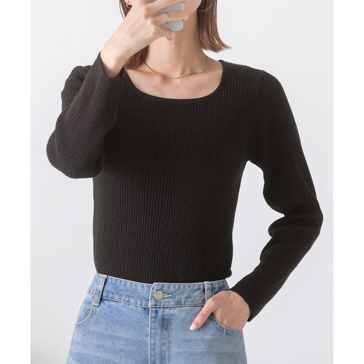 スクエアネック リブニットトップス | ad thie | 詳細画像10 