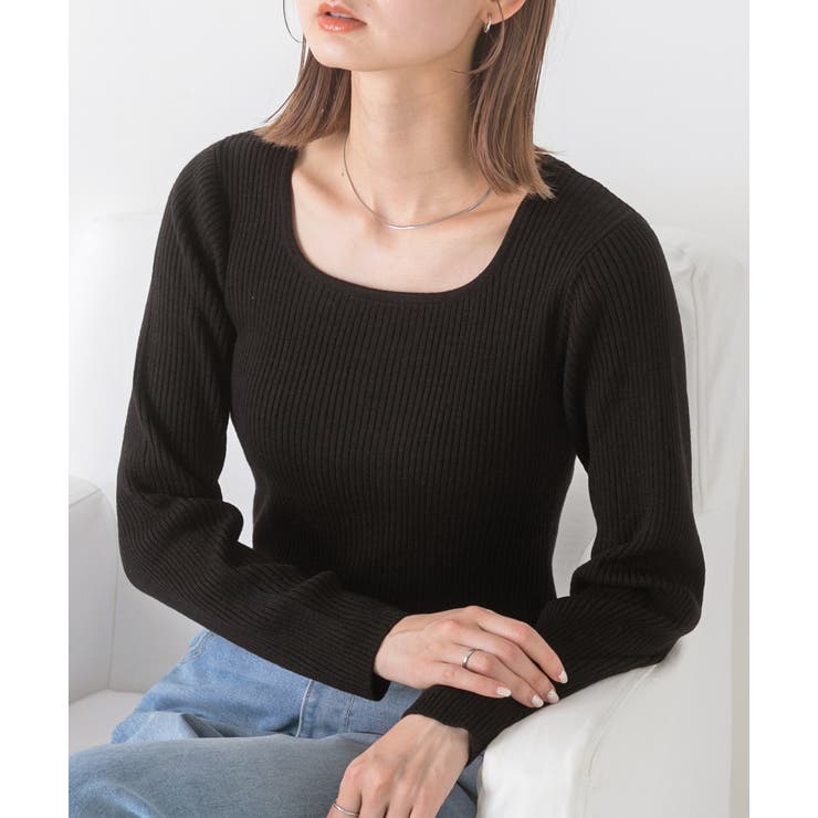 スクエアネック リブニットトップス | ad thie | 詳細画像11 