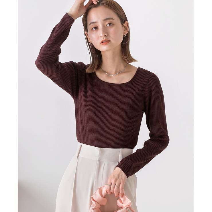 スクエアネック リブニットトップス | ad thie | 詳細画像14 