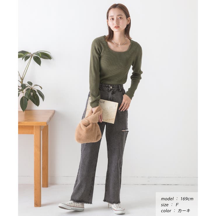 スクエアネック リブニットトップス | ad thie | 詳細画像16 