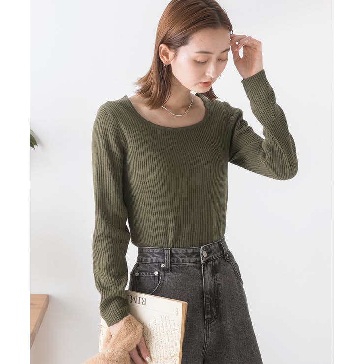 スクエアネック リブニットトップス | ad thie | 詳細画像17 