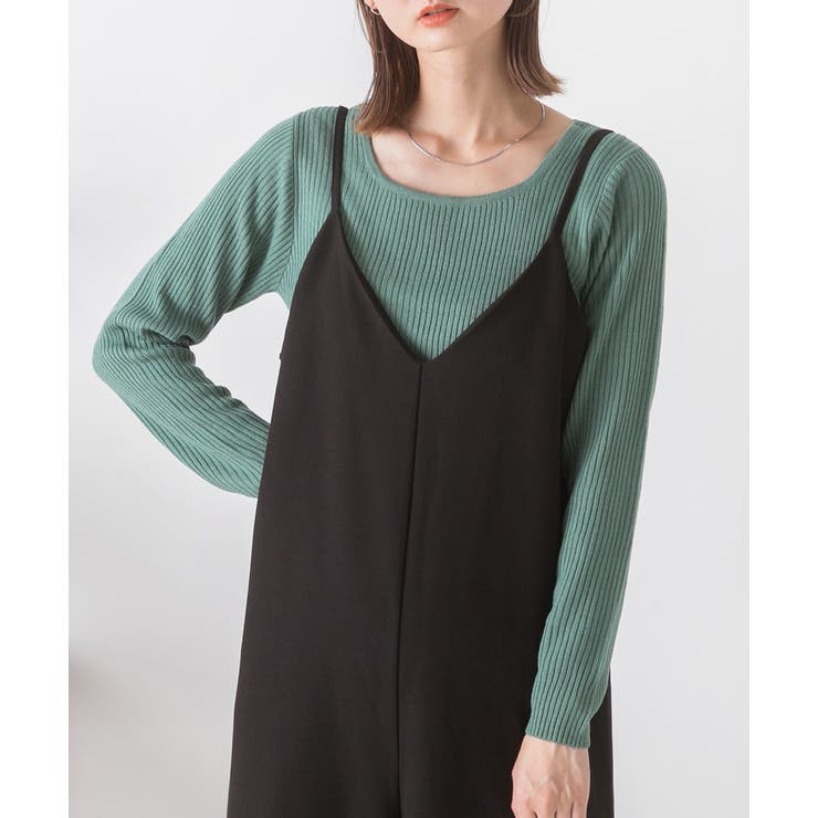 ライトグリーン | スクエアネック リブニットトップス | ad thie