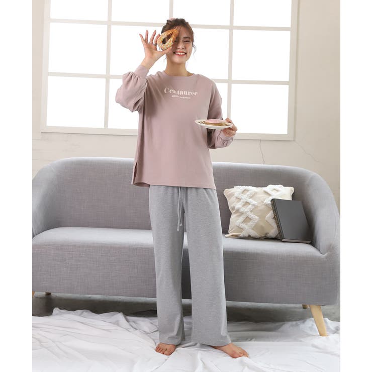 ロゴ入り長袖ルームウェア 柄 セットアップ | ad thie | 詳細画像15 