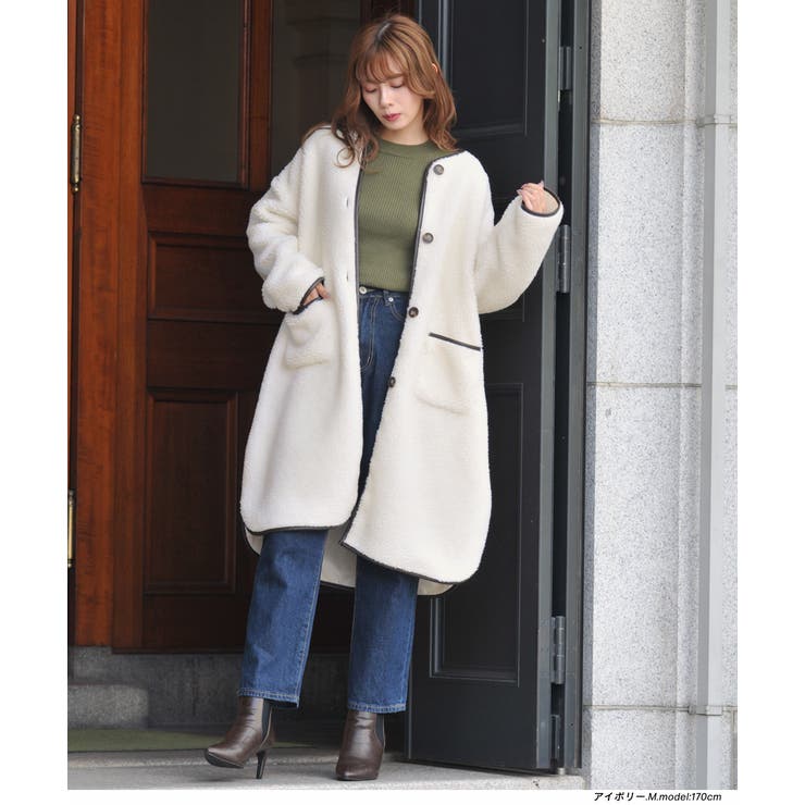 合皮パイピングボアコート ファーコート パイピング[品番：ADEW0000276