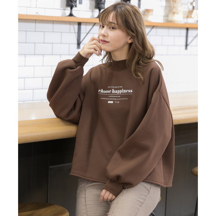 新品  レディース　ハイネック　ロゴ　スウェット 楽天市場】新しい「 立つネック。」 短め丈 ロゴ スウェット