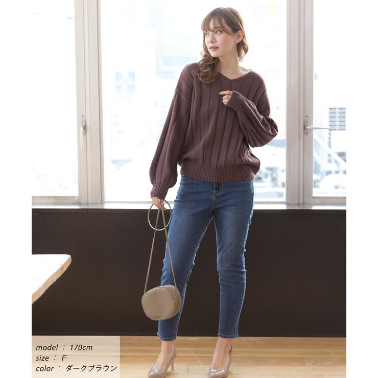 Vネックリブニット Vネック ニット | ad thie | 詳細画像24 