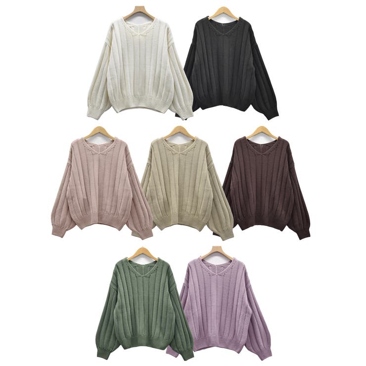 Vネックリブニット Vネック ニット | ad thie | 詳細画像29 