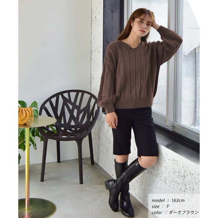 Vネックリブニット Vネック ニット[品番：ADEW0000304]｜ad thie