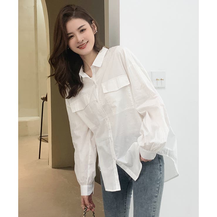 【美品】STILL BY HAND / ダブルポケット白シャツ 半袖 50 ダブルポケット5分袖シャツ【体型カバー/洗濯機OK】（シャツ