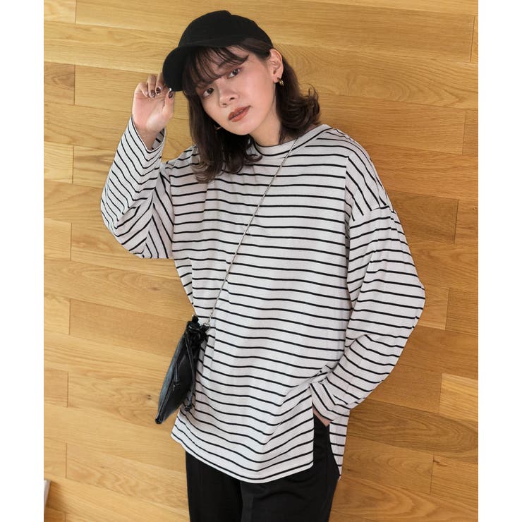 ボーダー | 後裾ラウンドロングTシャツ 後ラウンド ラウンド | ad thie