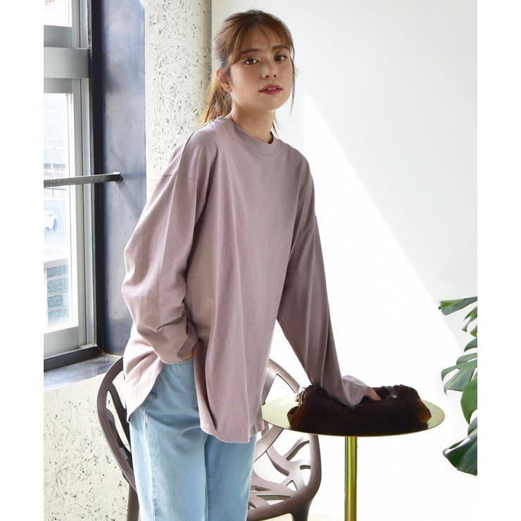 ピンクモカ | 後裾ラウンドロングTシャツ 後ラウンド ラウンド | ad thie