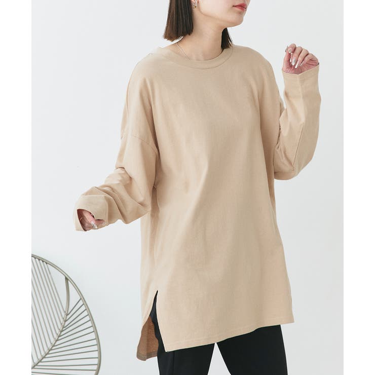 ベージュ | 後裾ラウンドロングTシャツ 後ラウンド ラウンド | ad thie