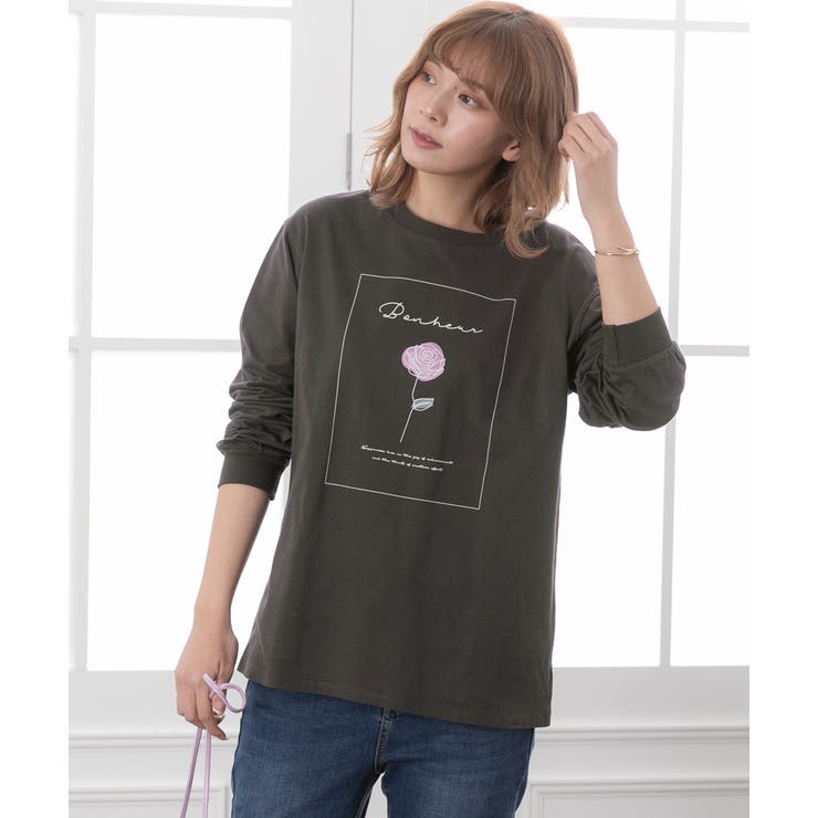 バラ柄ロゴ付きロングTシャツ バラ Tシャツ[品番：ADEW0000531]｜ad  thie（アドティエ）のレディースファッション通販｜SHOPLIST（ショップリスト）