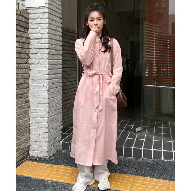 ロングコート ステンカラー シアー トレンチ パステル[品番 
