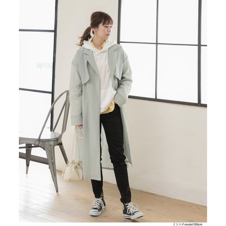 トレンチコート シアー ボタンレス ロング[品番：ADEW0000813]｜ad