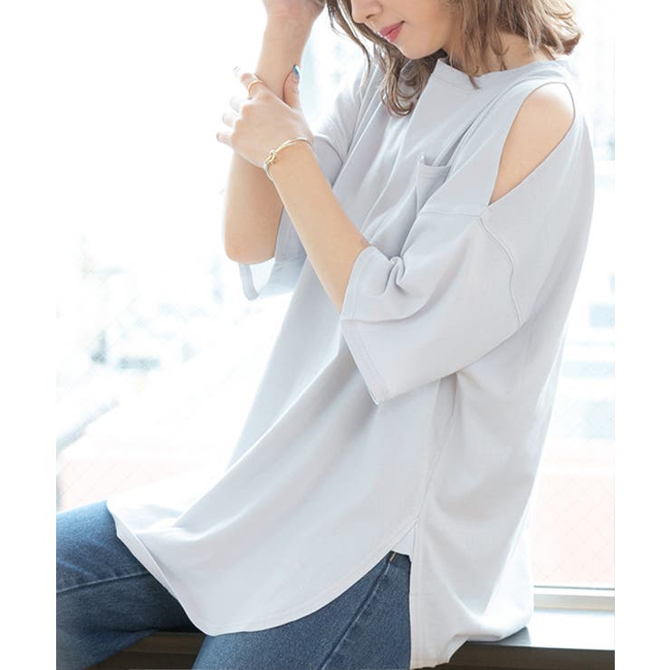 ライトグレー | 肩出し ラウンドヘム ビックシルエット | ad thie