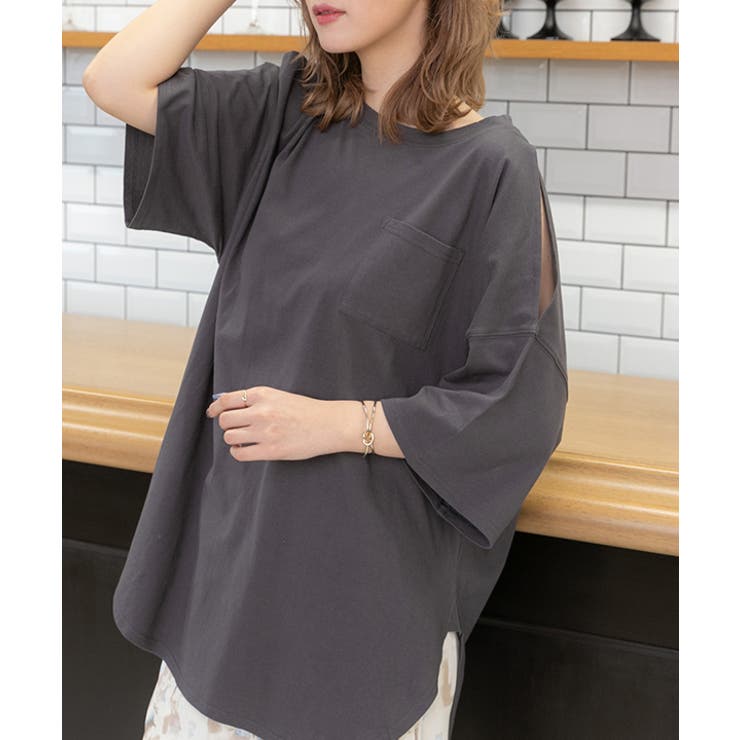 チャコール | 肩出し ラウンドヘム ビックシルエット | ad thie