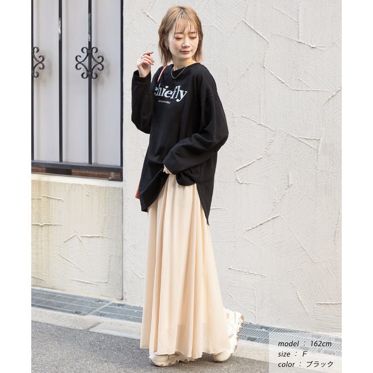 後裾ラウンド ロゴプリント ロングTシャツ | ad thie | 詳細画像13 