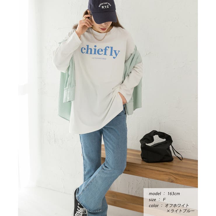 後裾ラウンド ロゴプリント ロングTシャツ | ad thie | 詳細画像3 