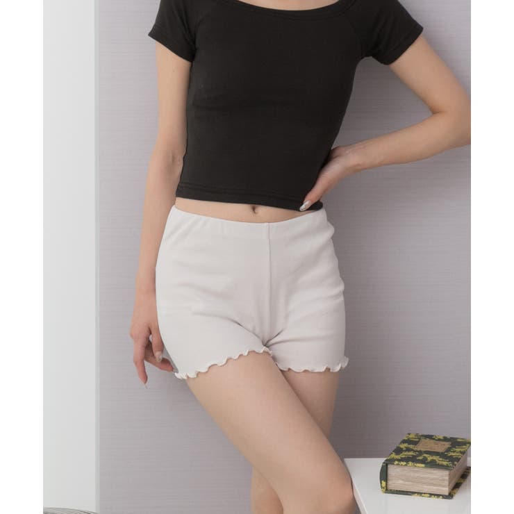 オフホワイト | リブインナーペチパンツ 裾メロー ショートパンツゴム | ad thie