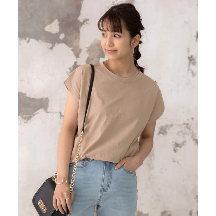 ベージュ | フレンチスリーブ 半袖Tシャツ ラウンド裾 | ad thie