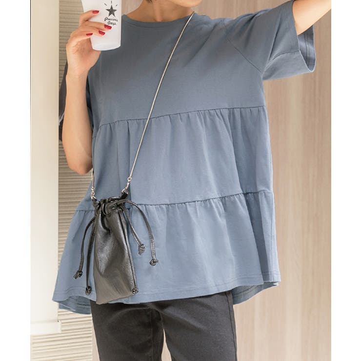 ブルーグレー1 | ティアードチュニックTシャツ ティアードチュニック フリル | ad thie