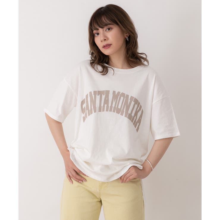 オフホワイト×モカ | SANTAMONIKA プリントTシャツ ビックシルエット | ad thie