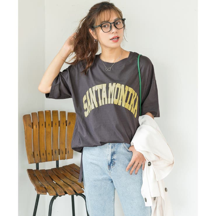 チャコール | SANTAMONIKA プリントTシャツ ビックシルエット | ad thie