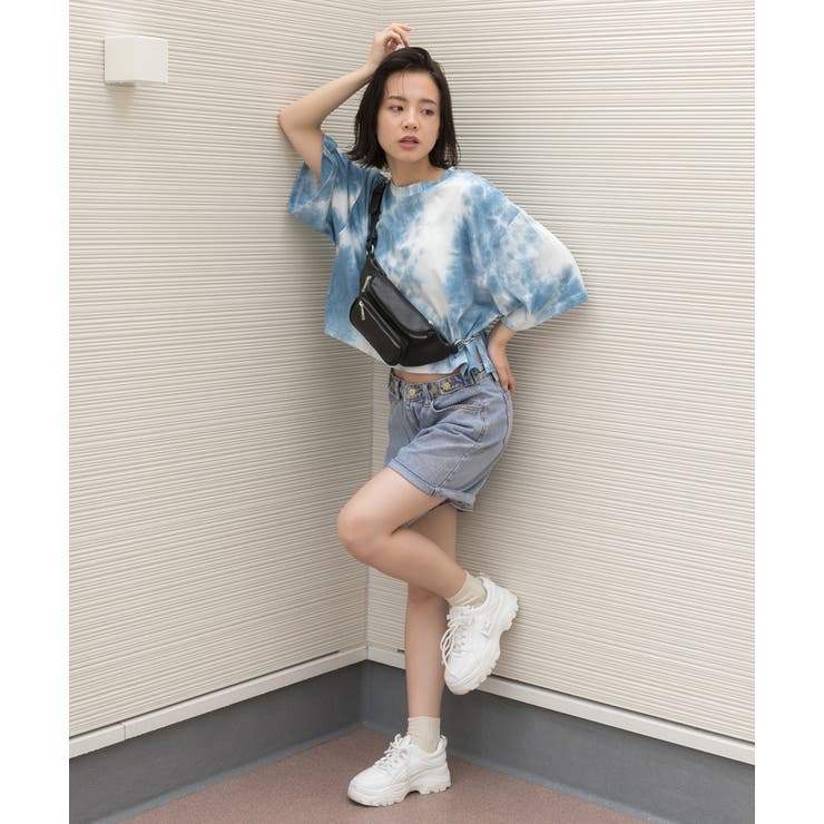 タイダイ柄ショート丈Tシャツ ショート丈 Tシャツ半袖 ロンT コットン