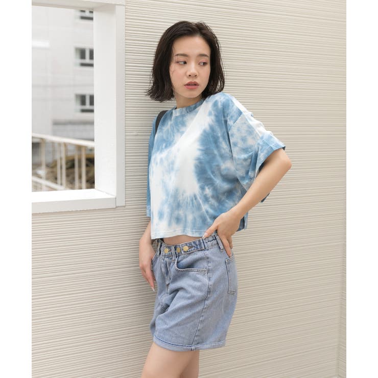 タイダイ柄ショート丈Tシャツ ショート丈 Tシャツ半袖 ロンT コットン