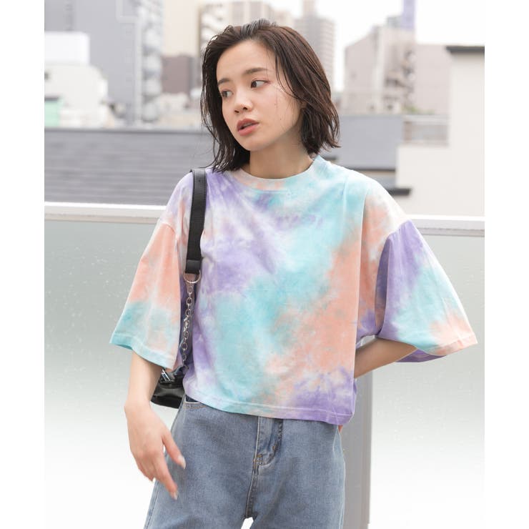タイダイ柄ショート丈Tシャツ ショート丈 Tシャツ半袖 ロンT コットン