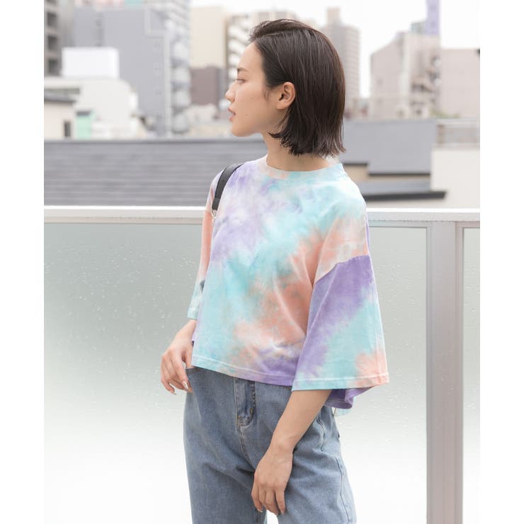 タイダイ柄ショート丈Tシャツ ショート丈 Tシャツ半袖 ロンT コットン