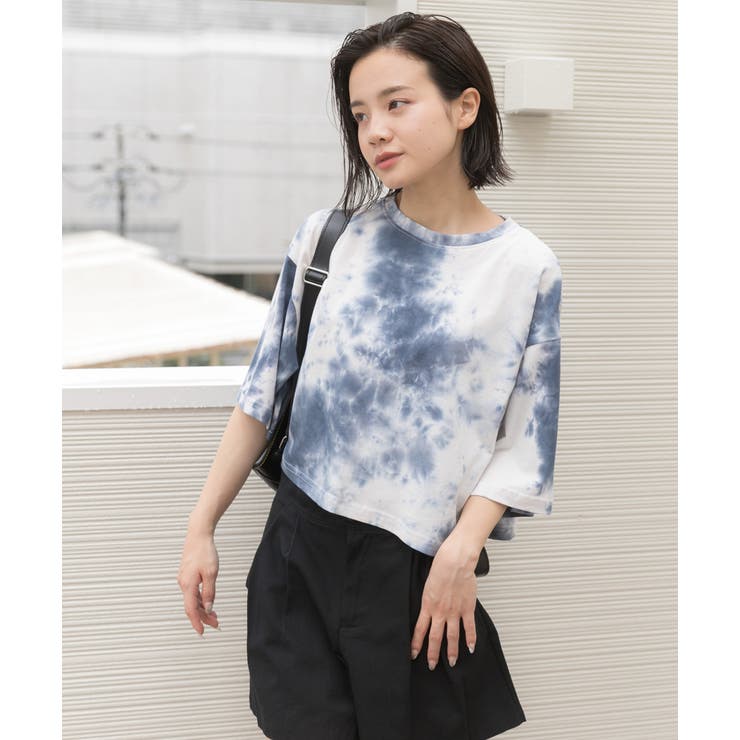 タイダイ柄ショート丈Tシャツ ショート丈 Tシャツ半袖 ロンT コットン