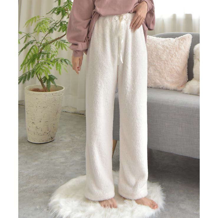 オフホワイト | ボアロングパンツ ルームウエア もこもこ | ad thie
