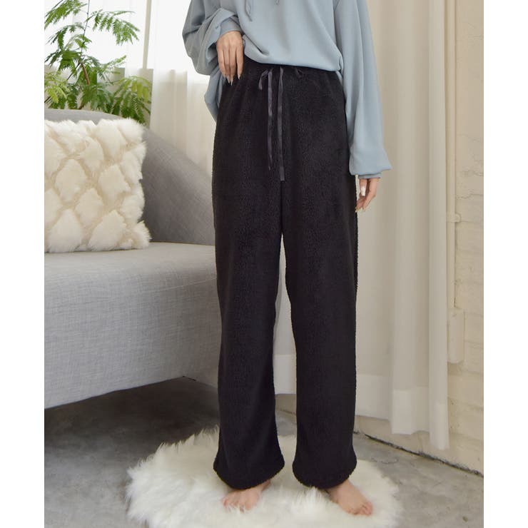 ブラック | ボアロングパンツ ルームウエア もこもこ | ad thie