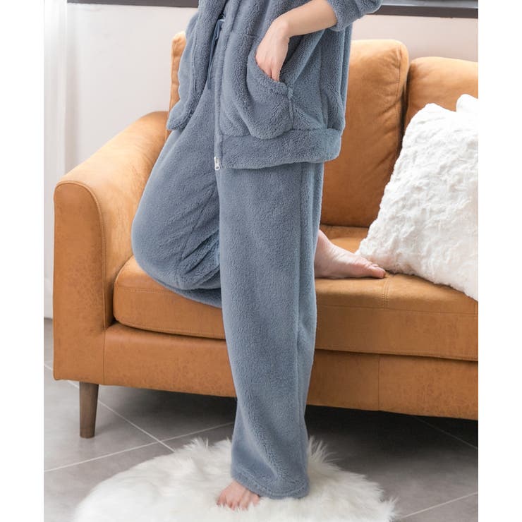 ブルー | ボアロングパンツ ルームウエア もこもこ | ad thie