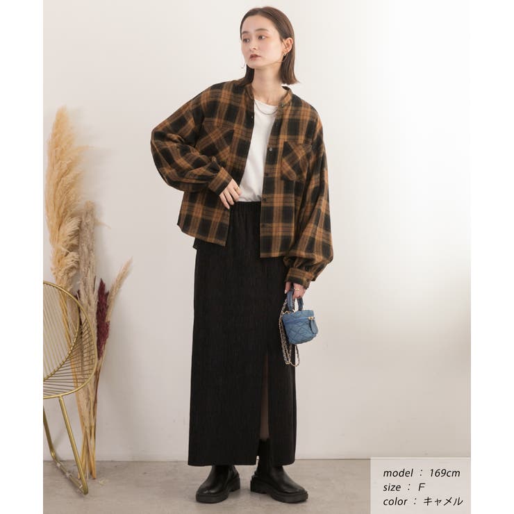 ポケット付き バンドカラーチェックシャツ | ad thie | 詳細画像2 