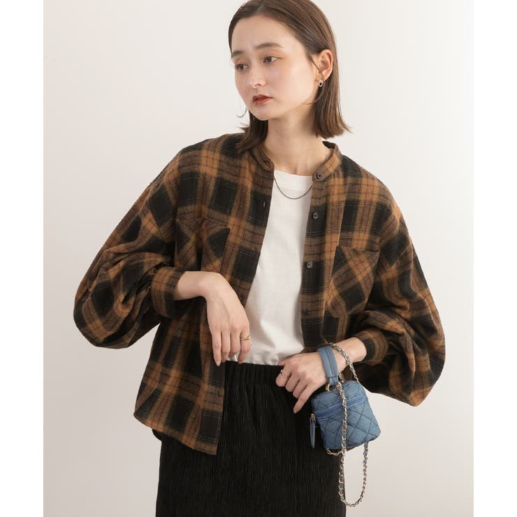 ポケット付き バンドカラーチェックシャツ | ad thie | 詳細画像3 