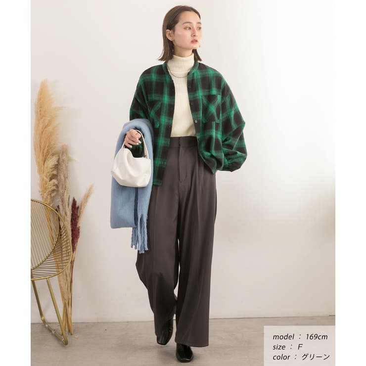 ポケット付き バンドカラーチェックシャツ[品番：ADEW0004206]｜ad